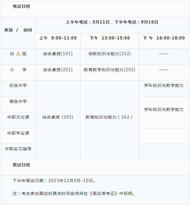山东教师资格证考试时间